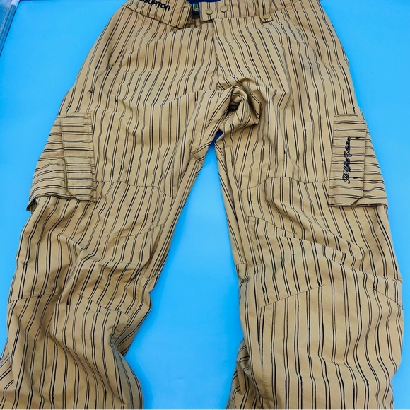 Burton White Collection Boarding Snow Pants Tan with Black Stripes Size Medium - Picture 2 of 16